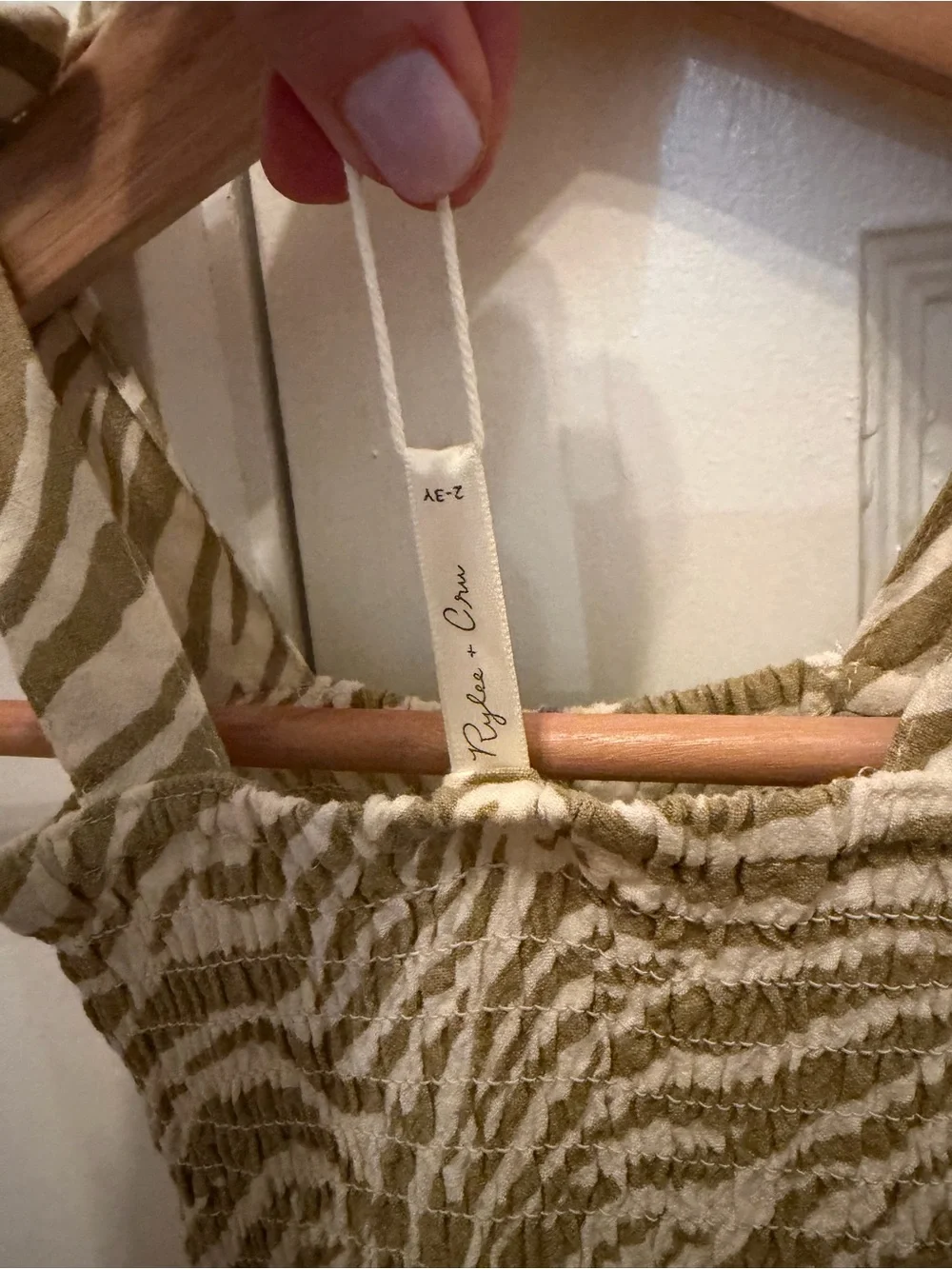 Rylee + Cru Olive and White Zebra-Print Tie-Strap Dress